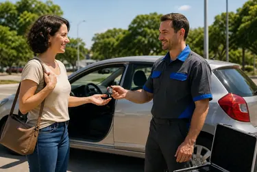 Chaveiro abrindo um carro com ferramentas especializadas.
